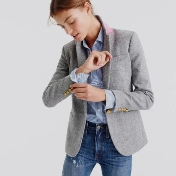 J.Crew Campbell Blazer Women's 6 Gray Donegal Wool Tweed Jacket Preppy Career - Picture 2 of 15